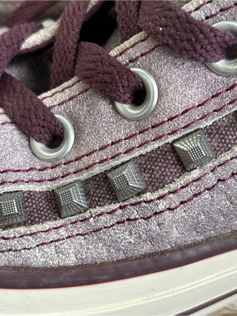 Converse All Stars Leather Studded Sneakers in Dusty Lavender and Dark Purple